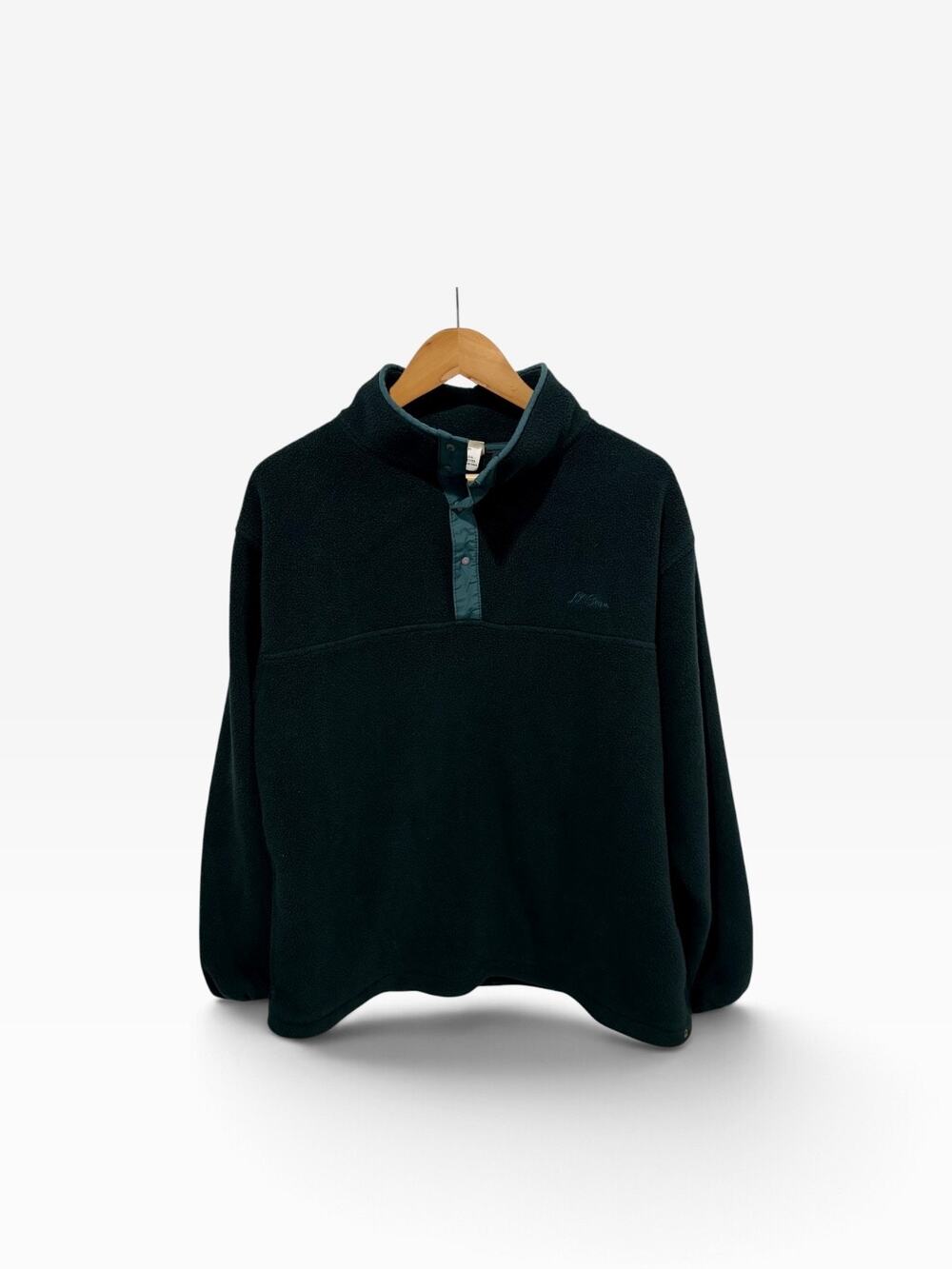 LL Bean Vintage Snap Button Fleece Pullover Green Women's Large